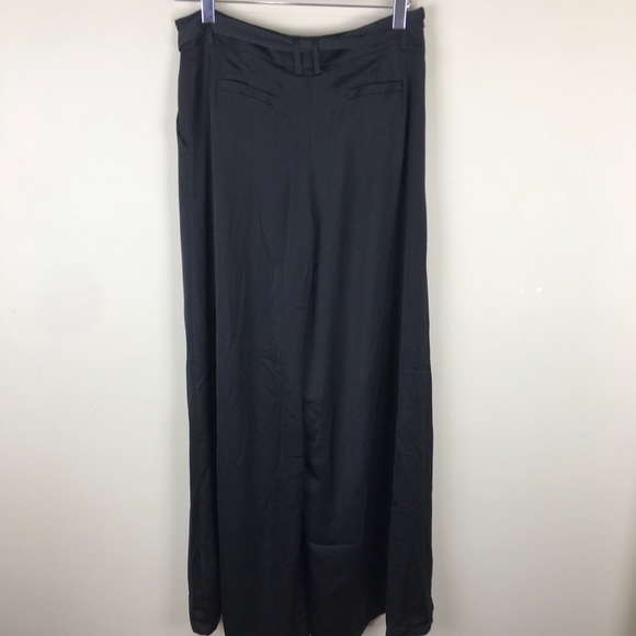Black High Waisted Palazzo Wide Leg Pants Satin MD - Picture 7 of 8